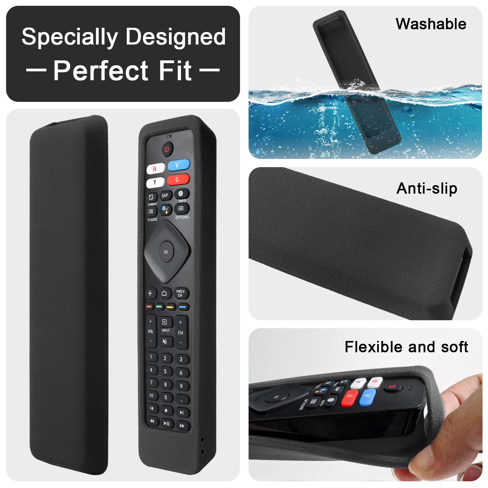 Silicone Case Fit for Philips Smart TV Remote Control RH800UP RF402A-V14 Protective Sheath Cover Anti-Slip ﻿