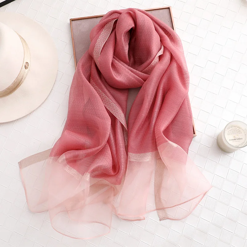 Designer 2021 Solid Silk Scarf Women Scarves Shawls And Wraps Pashmina Muslim Chiffon Hijab Foulard Femme Beach Stoles Bandana