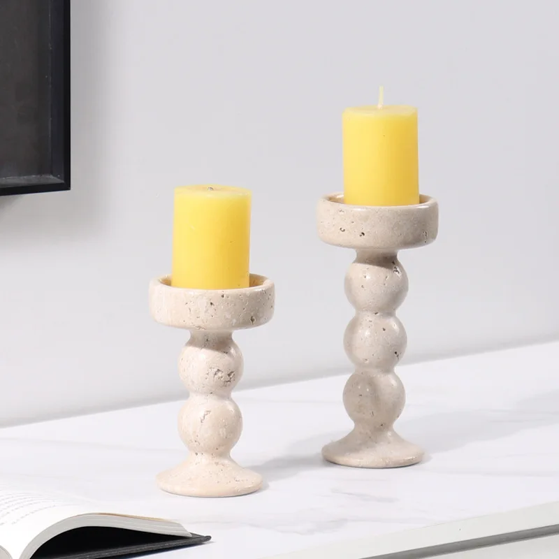 Model House European Style Candlestick Restaurant Desktop Natural Marble Cave Stone Candle Middle Gourd Splicing Decoration