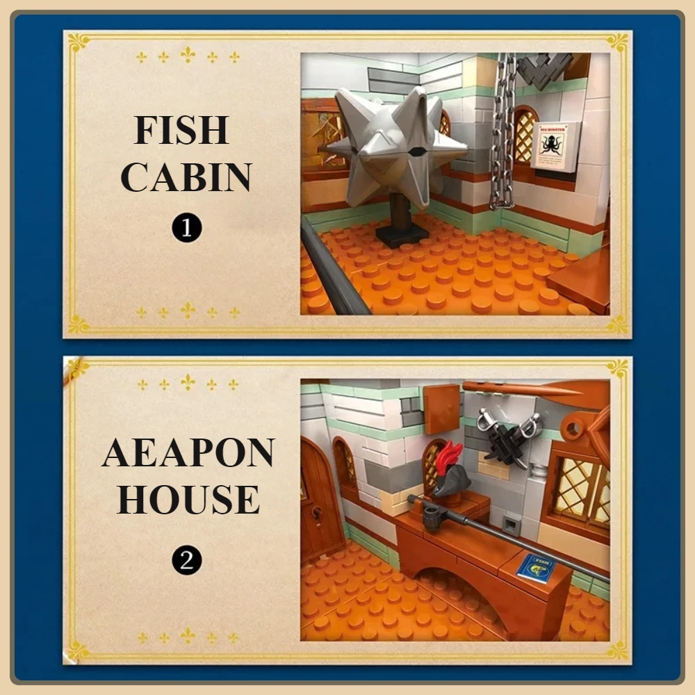 Architettura Building Blocks Casa da pesca Street View Modello classico in stile medievale Mattoni Regali di assemblaggio Giocattolo per bambini