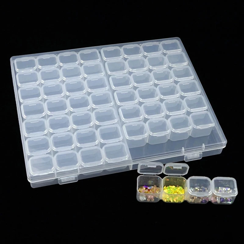 Caja de almacenamiento de plástico ajustable con etiqueta adhesiva para joyería, arte de uñas, accesorios de pintura de diamantes, 28/56