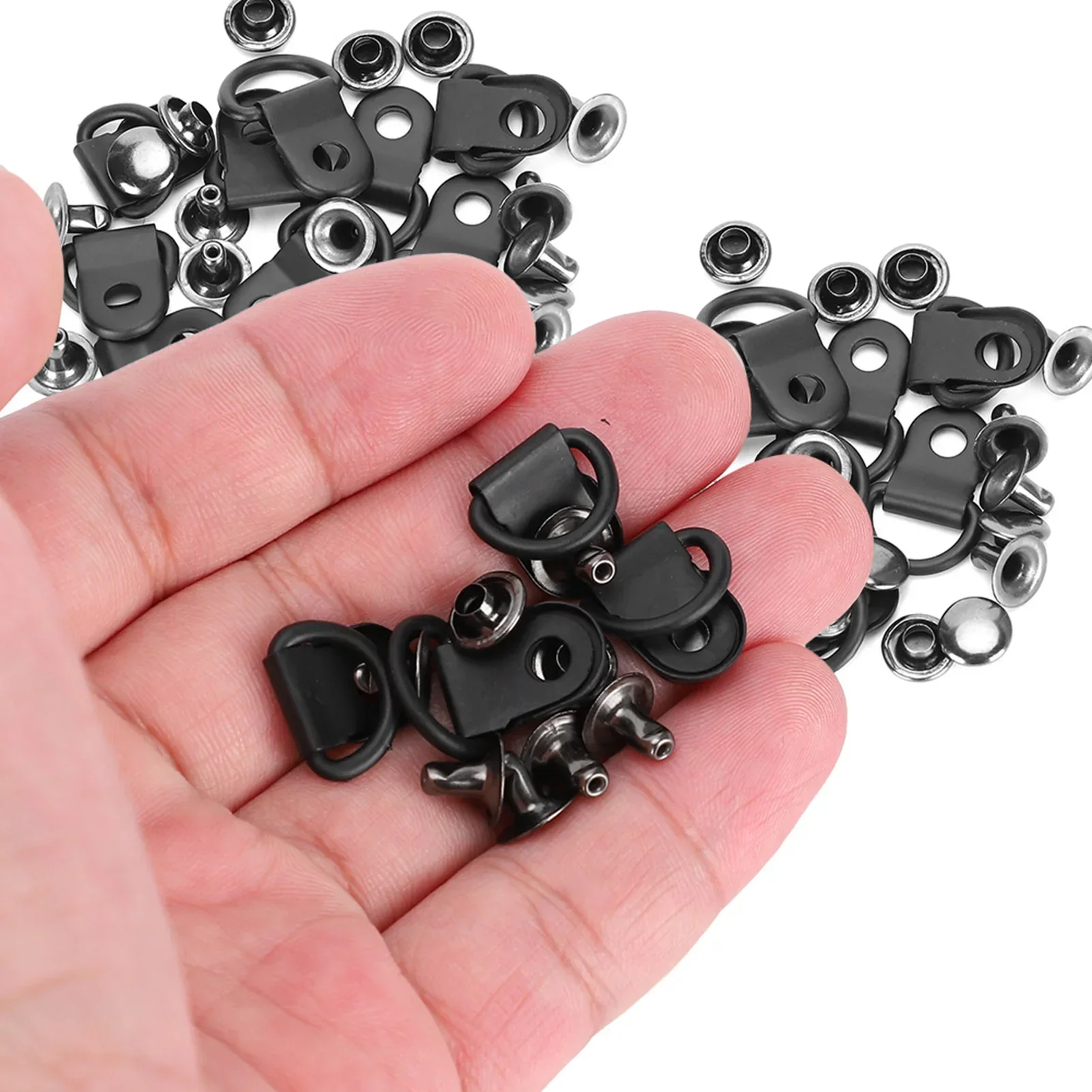 100 Set Shoelace Hook DRing Eyelet Buckle Brass Shoe Leather DIY Rivet Tool Matte Black 9x14mm