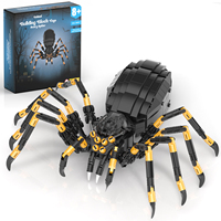 Creative Wild Animals Spider Building Blocks Set Micro Blocks Assembly Black Spider Model Kit  Horror Halloween Toys For Kids