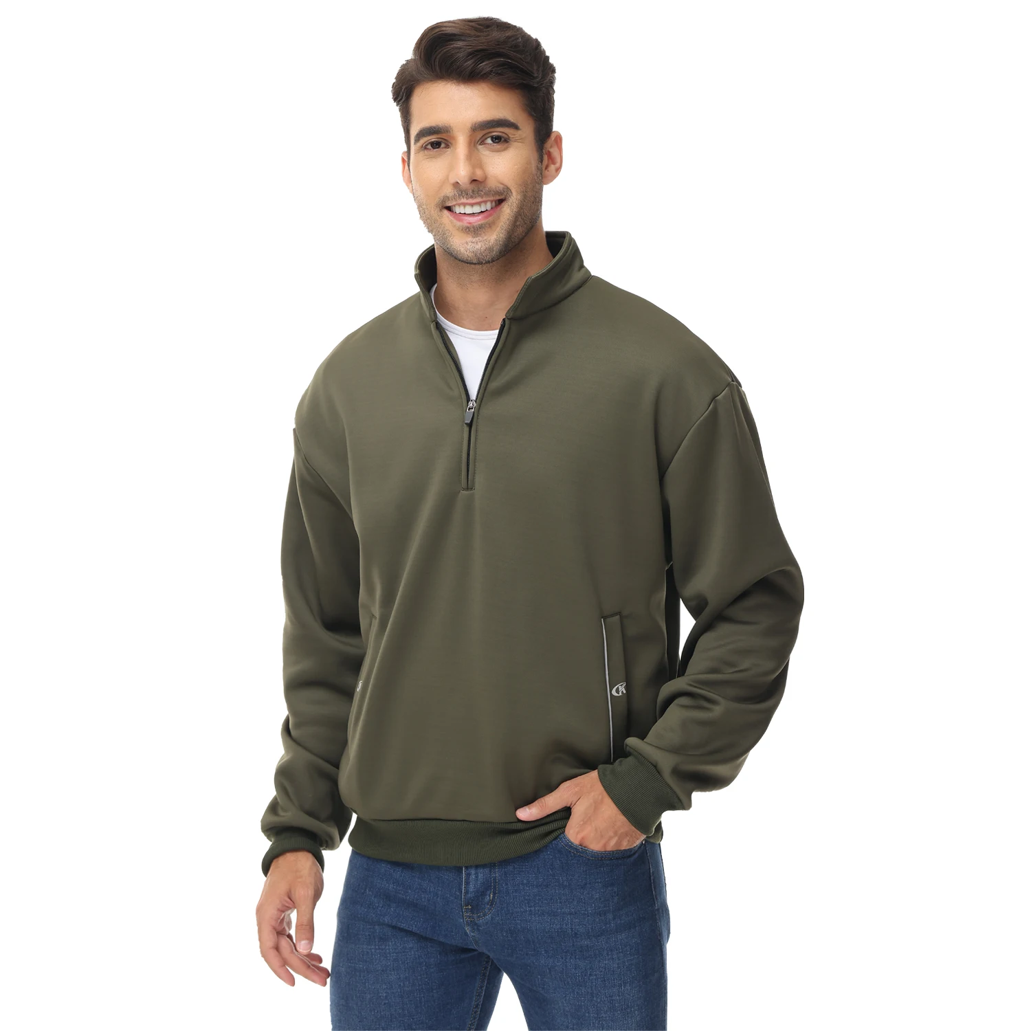 

Winter Sweatshirts with Quarter-Zip for Men Solid Color Casual Loose Fit Warm Fleece Pullover Long Sleeve Outdoor Sweater