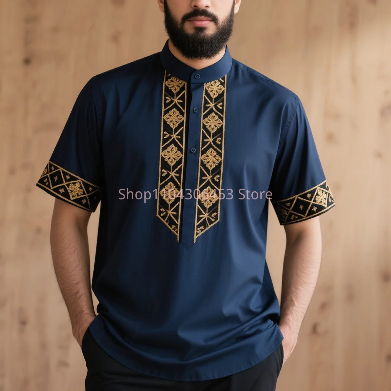 Men's Simple Retro Fashion Ethnic Style 3D Printed Short-sleeved Lapel Shirt Thin Breathable Light Color Business Casual Party