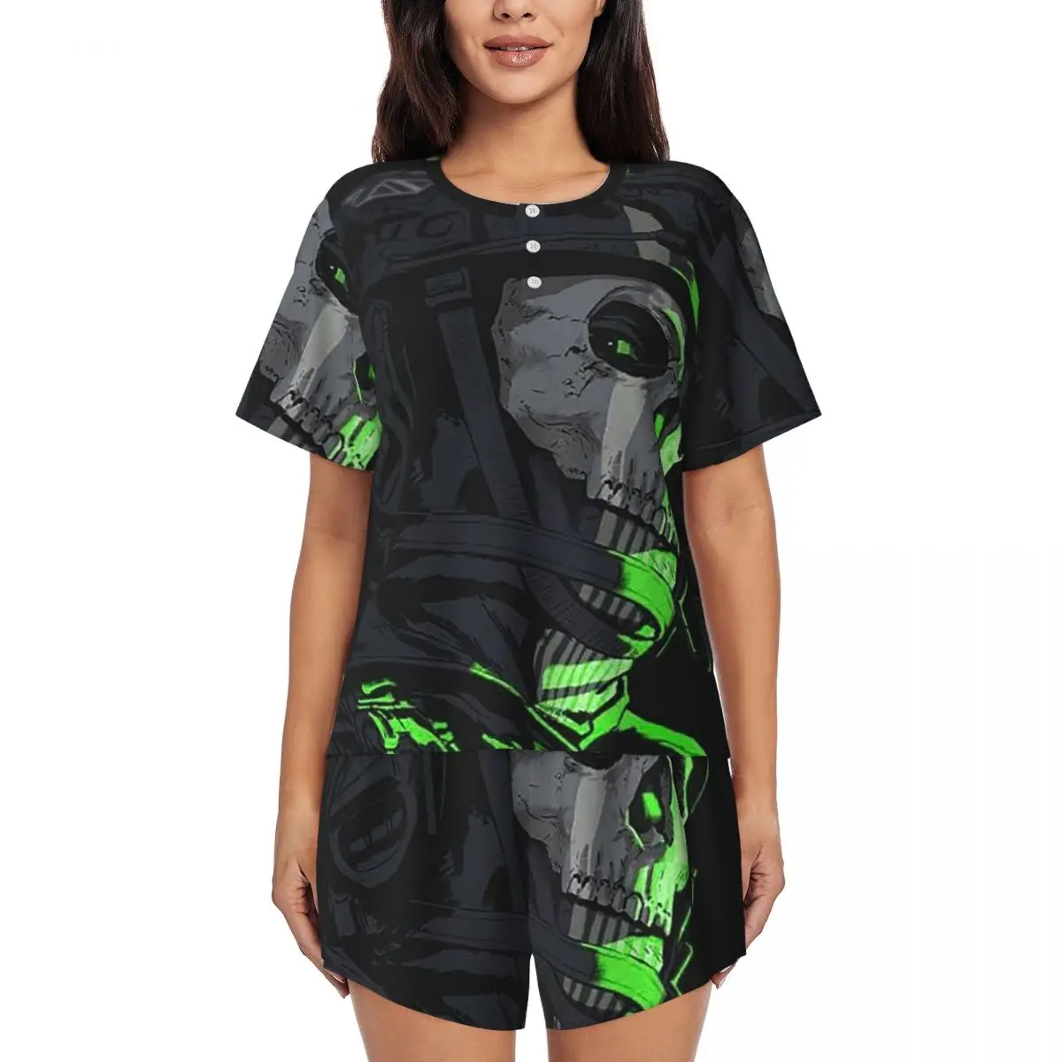 

Simon Ghost Riley Round Neck Short Sleeve Nightgowns for Sleeping Sleepshirts Women Soft Pajama Set Short Pants