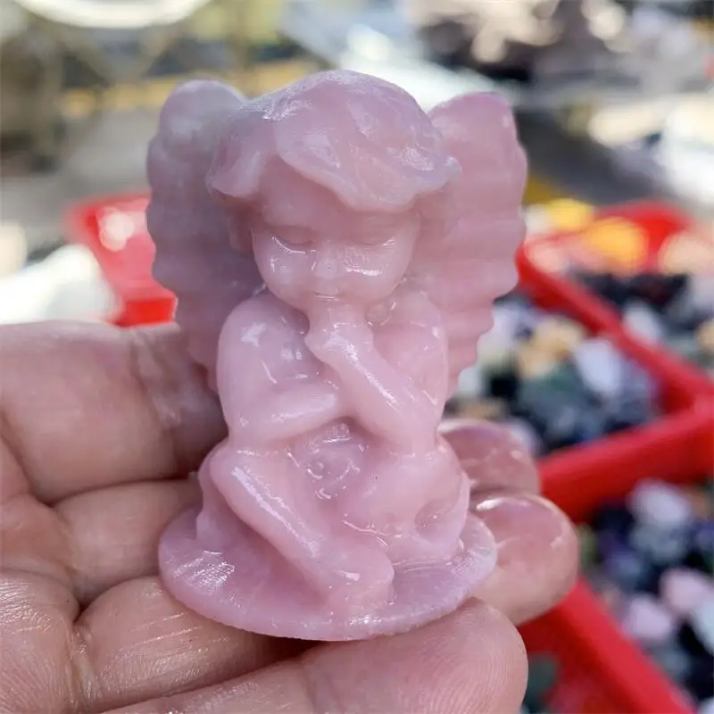 

Natural Pink Opal Angel Carving Healing Reiki Stone Home Decoration Accessories Room Decor Gift 1PCS