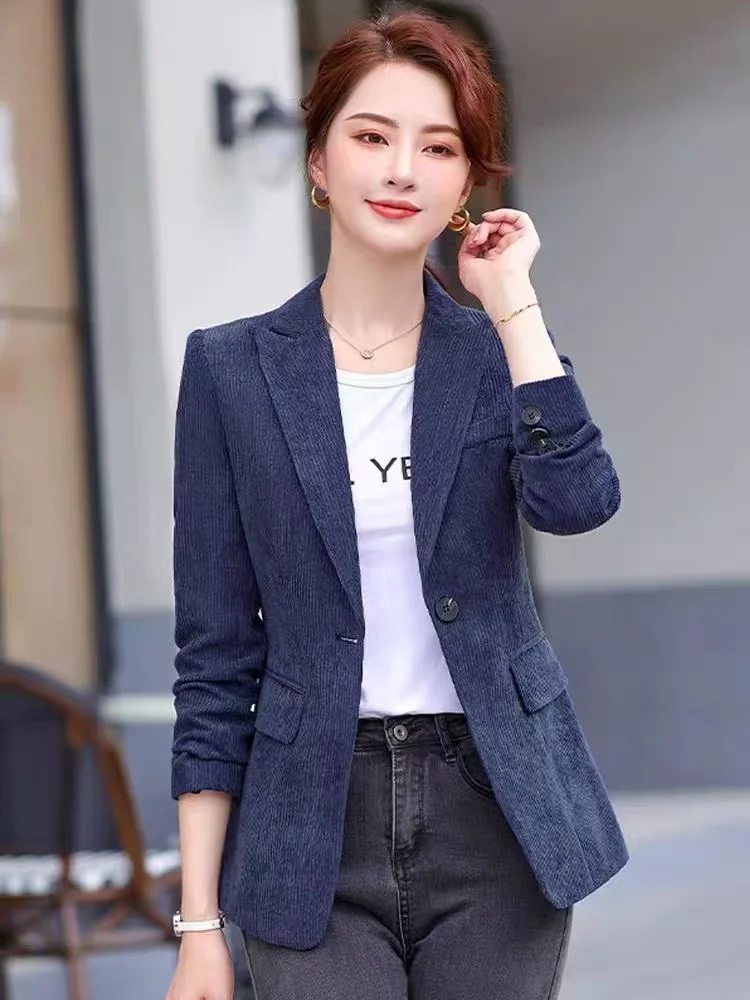 Spring and autumn new women\'s long-sleeved casual small suit formal wear jacket fashion slim slimming solid color corduroy jacke