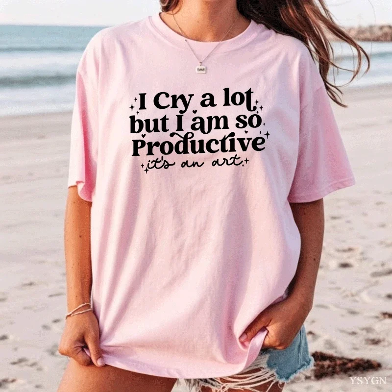 I Cry A Lot But I Am So Productive T Shirt Women Mental Health Music Apparel Y2K TTPD T-shirt Cotton Tshirt Womens Clothing