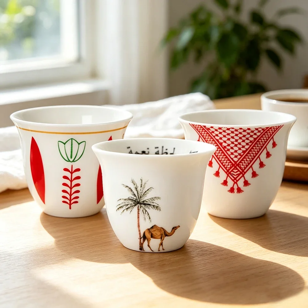 Hot Selling Arabic Mini Ceramic Coffee Cups Set, 70ml Multi-purpose Small Tea Cup, Liquor Shot Glasses, Set of 6 / Set of 12