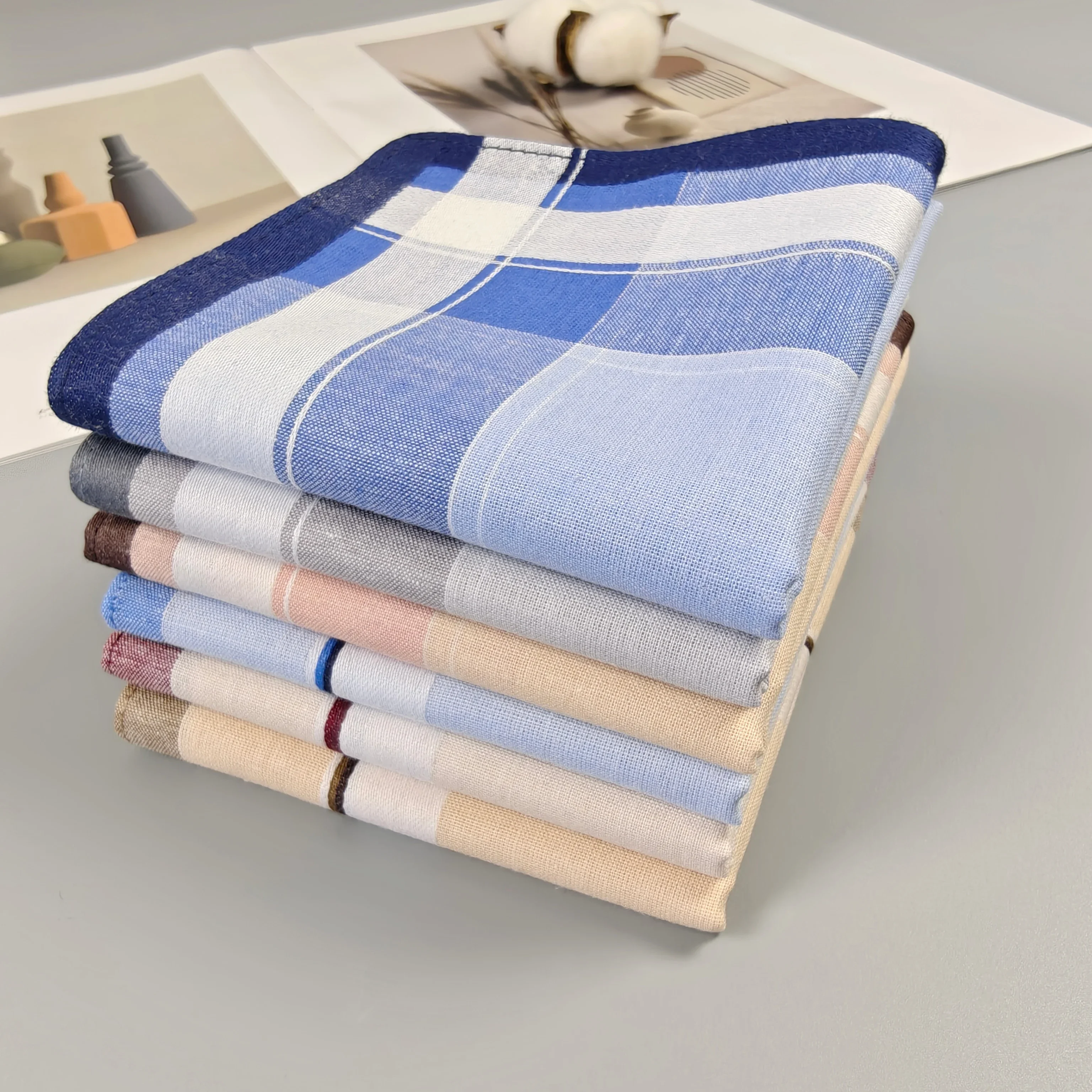 منديل قطني مخطط ذو ملمس رفيع من القماش، ديكور منزلي للآباء، لون فاتح، 15.7 بوصة، 6 قطع. #1