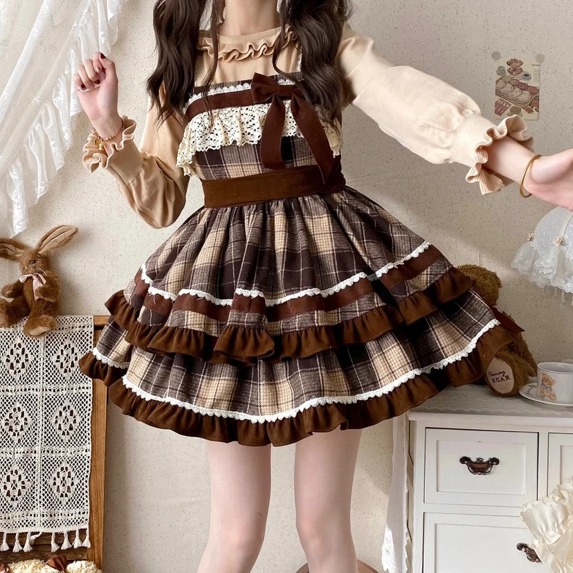 2024 Frühling Herbst Harajuku japanische Korea Mode ärmellose Lolita Geburtstags geschenk Tee party Kawaii Kleid Prinzessin Vintage Kleid