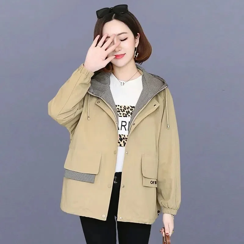 

Coat Women's Fashion INS Autumn 2023 New Versatile Windbreaker Women's Korean Version Loose Hooded Fat Sister Coat Solid Color