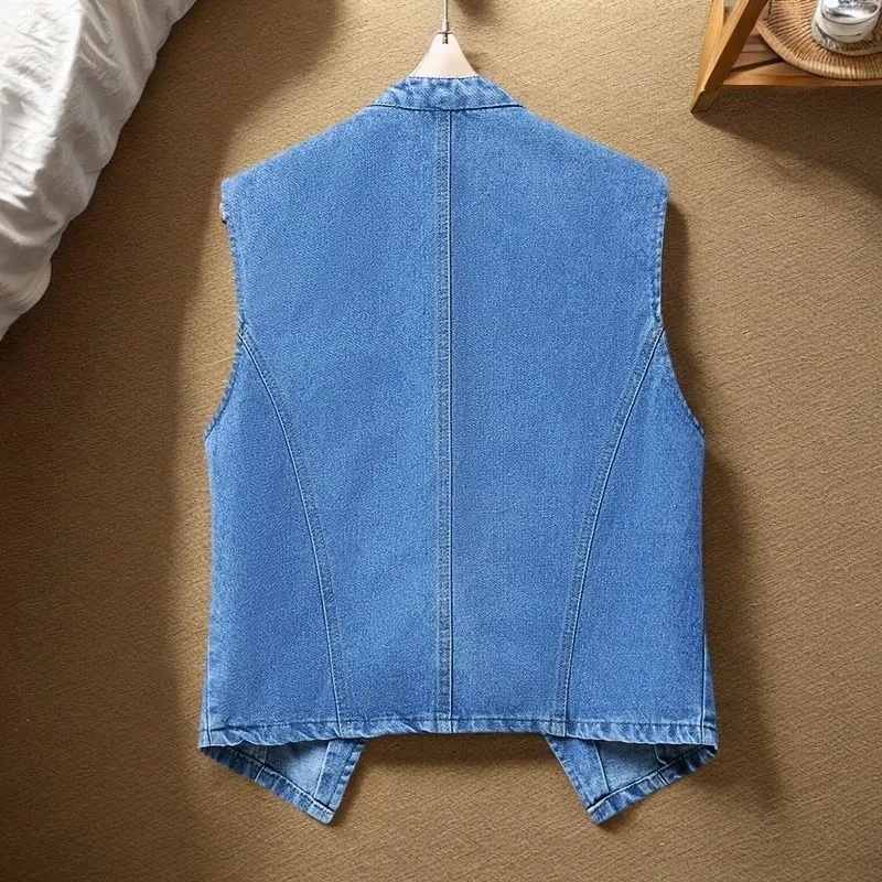 

2026 New Summer Thin Denim Vest Jacket Fashion Embroidered Sleeveless Waistcoat Female Vintage Jean Vest Coat Tops Chaleco Mujer