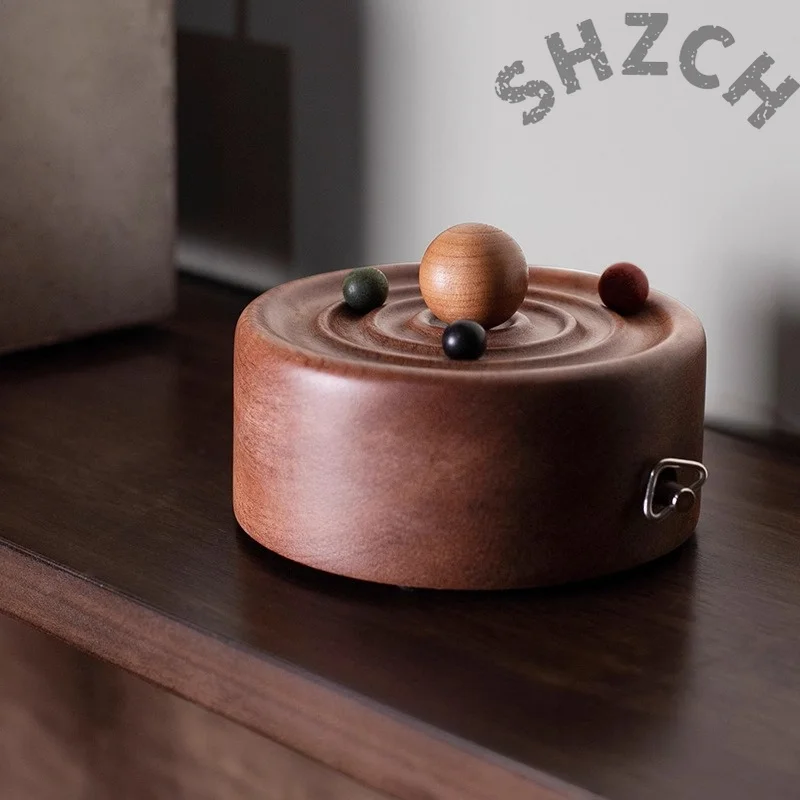 Nordic Study Solid Wood Desktop Decoration Rotating Planet Music Box Living Room Home Decoration Ornament Niche High-end Gift