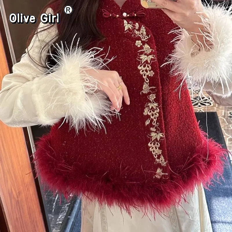 

Жилет Olivegirl 2026: Новинка Зимнего Сезона, Вышитый Цветами, Хлопковый, Женский, Пальто-жилет, Высококачественная Меховая Женская Одежда