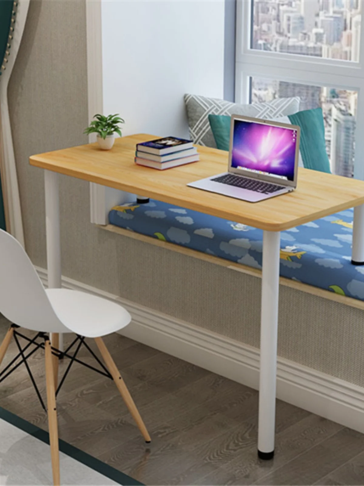 Solid wood balcony desk learning writing table high and low foot bay window computer desk board folding table frame window