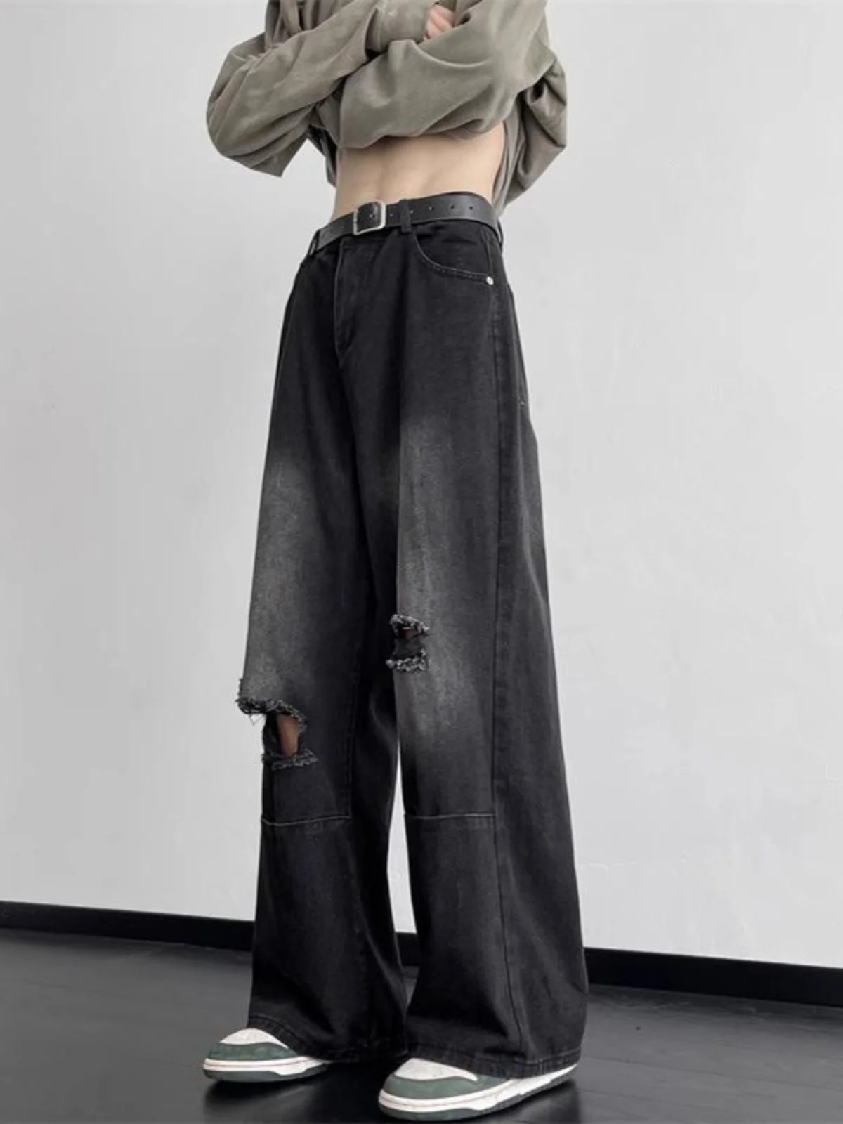 ウェイド・ブラ・イー デニムジーンズ メンズ レディース ルーズ ストレート ワイドレッグパンツ ヴィンテージ アメリカン ハイストリート スレ ターンド ドラ ウィメンズ...