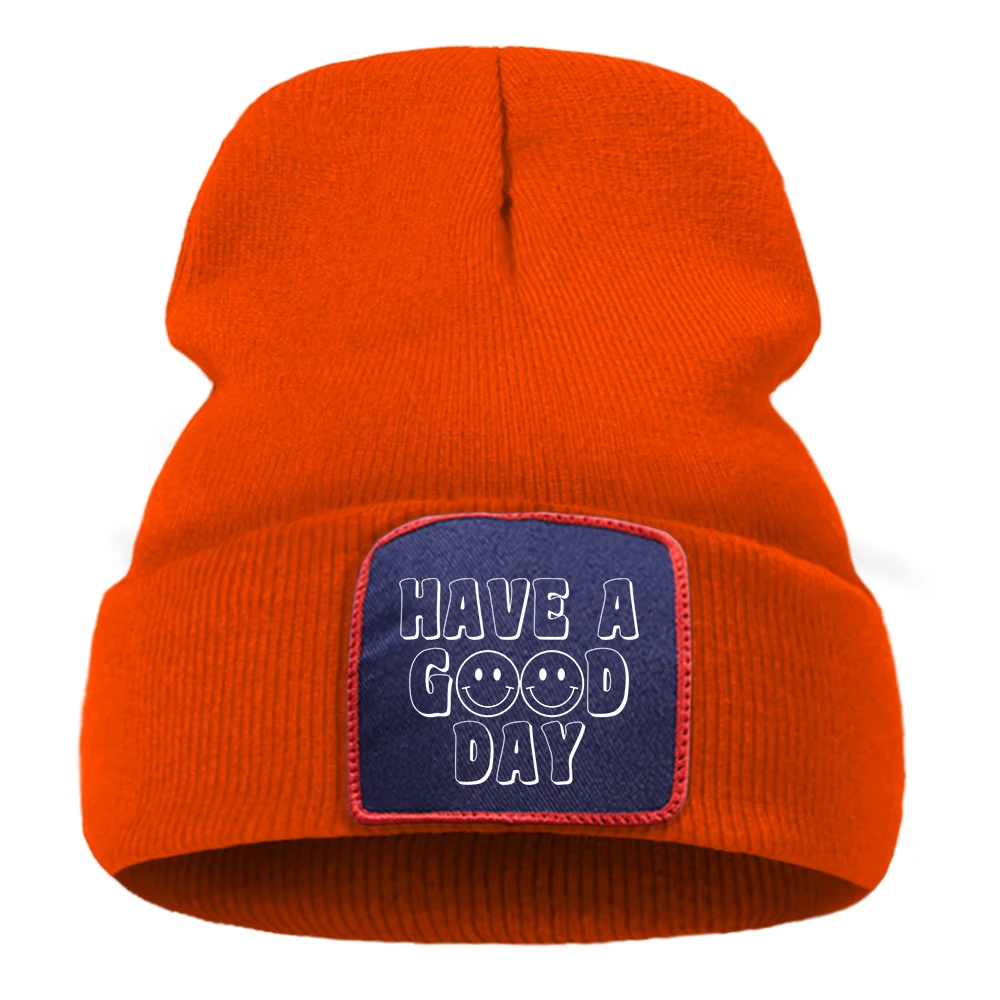 

Have A Good Day Cute Pattern Male Knitted Hat Cotton Winter Punk Hats Windproof Personality Men Beanie Outdoor Caps Comfortable
