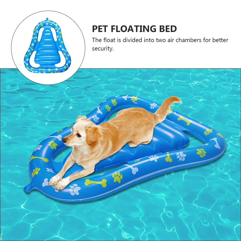 Cama flutuante inflável para animais de estimação, para cães, piscina, tapete de natação, câmara dupla, design de segurança, sofá flutuante para atividades aquáticas de lago