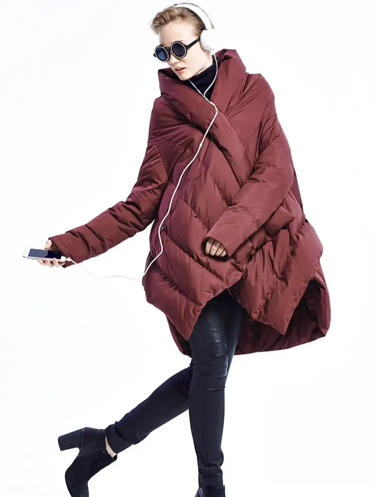 Winter fashion brand Asymmetric Length over the knee longer real duck down coat female Cloak styke design warm down parkas wq638