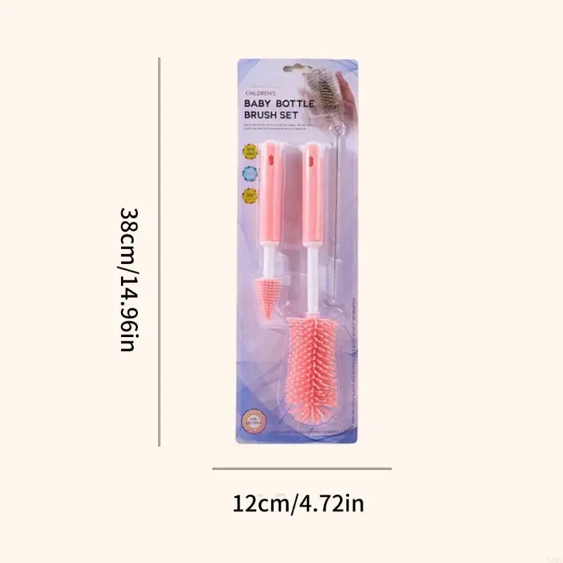 54DF طقم تنظيف زجاجات الأطفال 3 قطعة فرش سيليكون مقبض طويل للغاية قابل للفصل منظفات الحلمة لزجاجات الرضاعة #6
