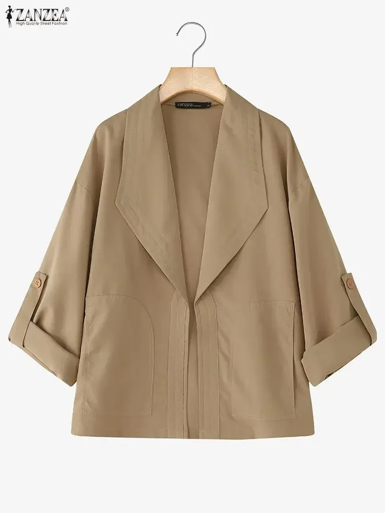 

ZANZEA 2025 Autumn Trench Coats Winter Women Long Sleeve Casual Elegant OL Office Lady Outercoats Fashion Pockets Solid Jackets
