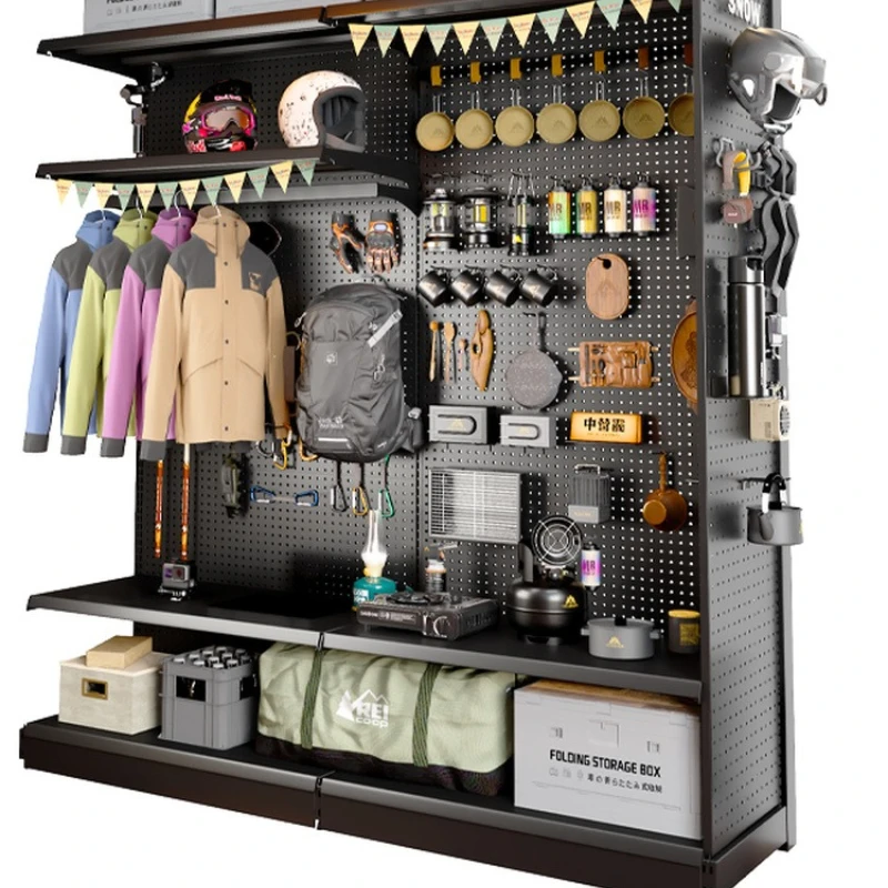 

Storage Wall Outdoor Modeling Wall Camping Equipment Rack Metal Shelf Display Rack Fitness Equipment Mountaineering Cave Board