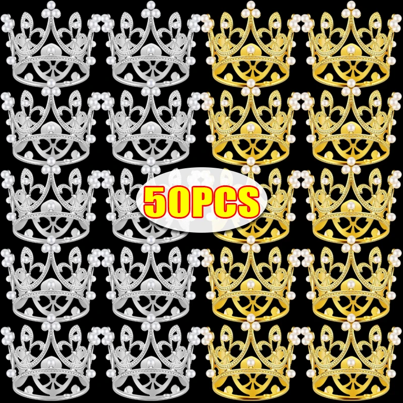 

50/1PC Mini Crown Cake Decoration Pearl Crowns Baby Princess Ornaments DIY Baking Cupcake Topper Wedding Birthday Party Decor
