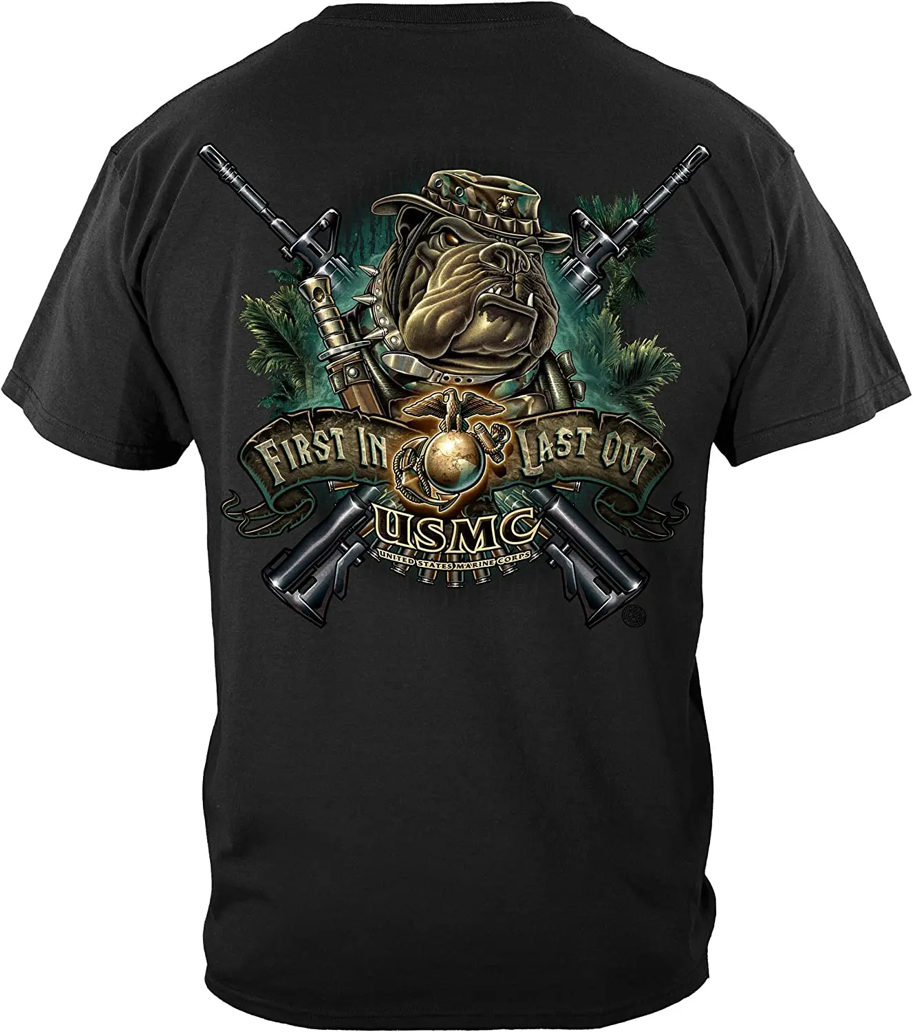 First In Last Out. US Marine Corps Devil Dog bulldog T Shirt New 100% Cotton Short Sleeve O-Neck Casual Mens T-shirt