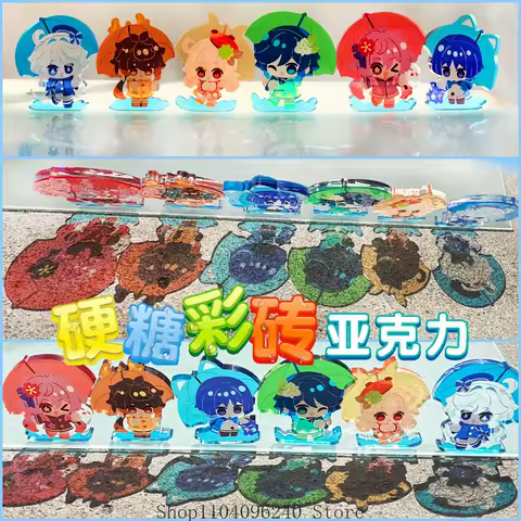 Genshin Impact Zhongli Wanderer Hu Tao Furina Cosplay Anime Transparency Acrylic Stand Brick Cartoon Transparency Acrylic Bricks