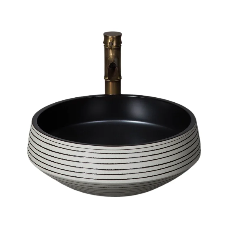 

New Chinese-style retro countertop basin household round balcony, wash basin outdoor single basin