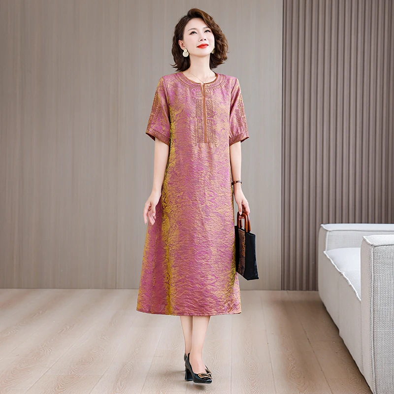2025 Jacquard Embroidered Floral Silk Midi Dress Summer Women Satin Vintage Luxury Bodycon Prom Elegant Night Party Vestidos