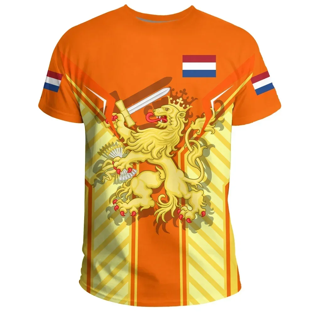 

Netherlands Men T-Shirt Netherlands National Emblem Flag 3D Print Unisex Fashion O-Neck Oversized Loose Short Sleeve Koningsdag