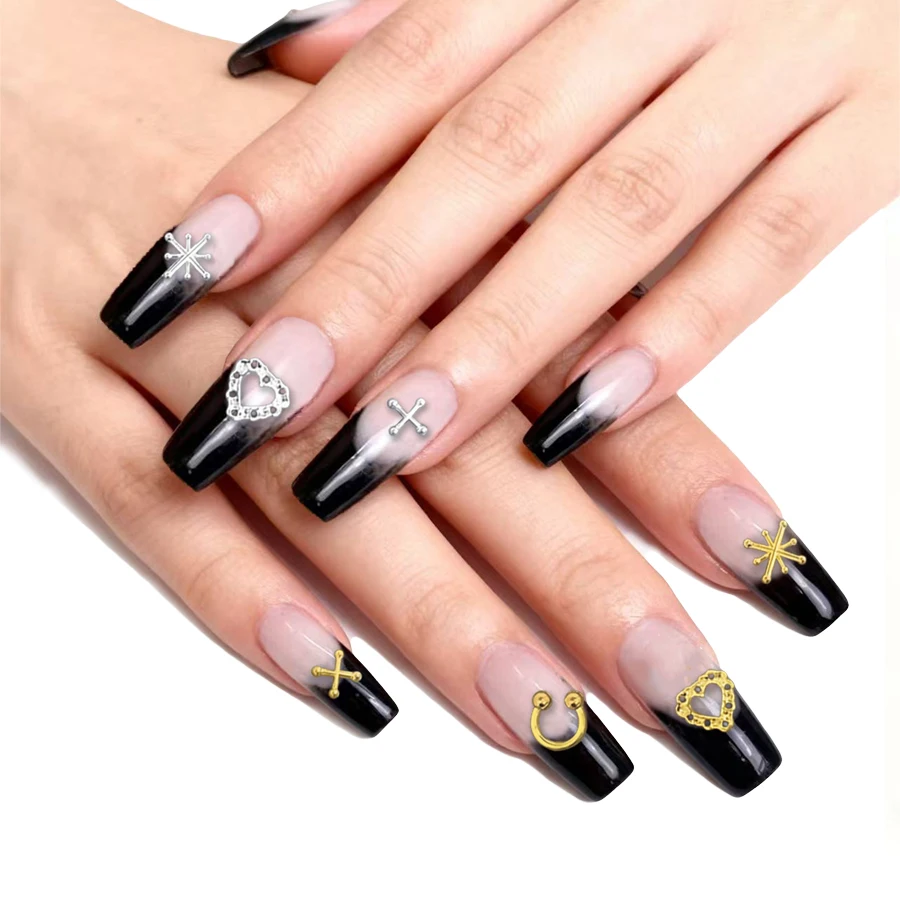 SANANIE 12 Grids 3D Alloy Multi-Style Sliver Gold Color Studs Nail Charms Simple Star Heart Rivets Manicure Art DIY Decorations 4