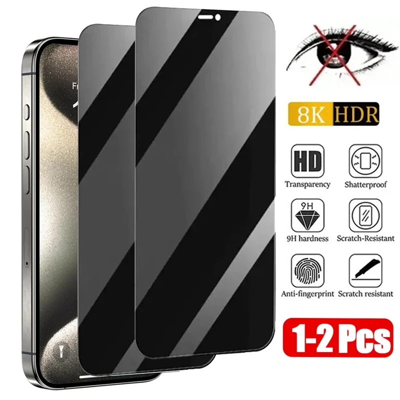 

1-2PCS Privacy Glass For iPhone 14 15 13 11 12 Pro Max Mini Anti-Spy Screen Protector For iPhone X XS Max XR 7 8 6 Plus SE 2020