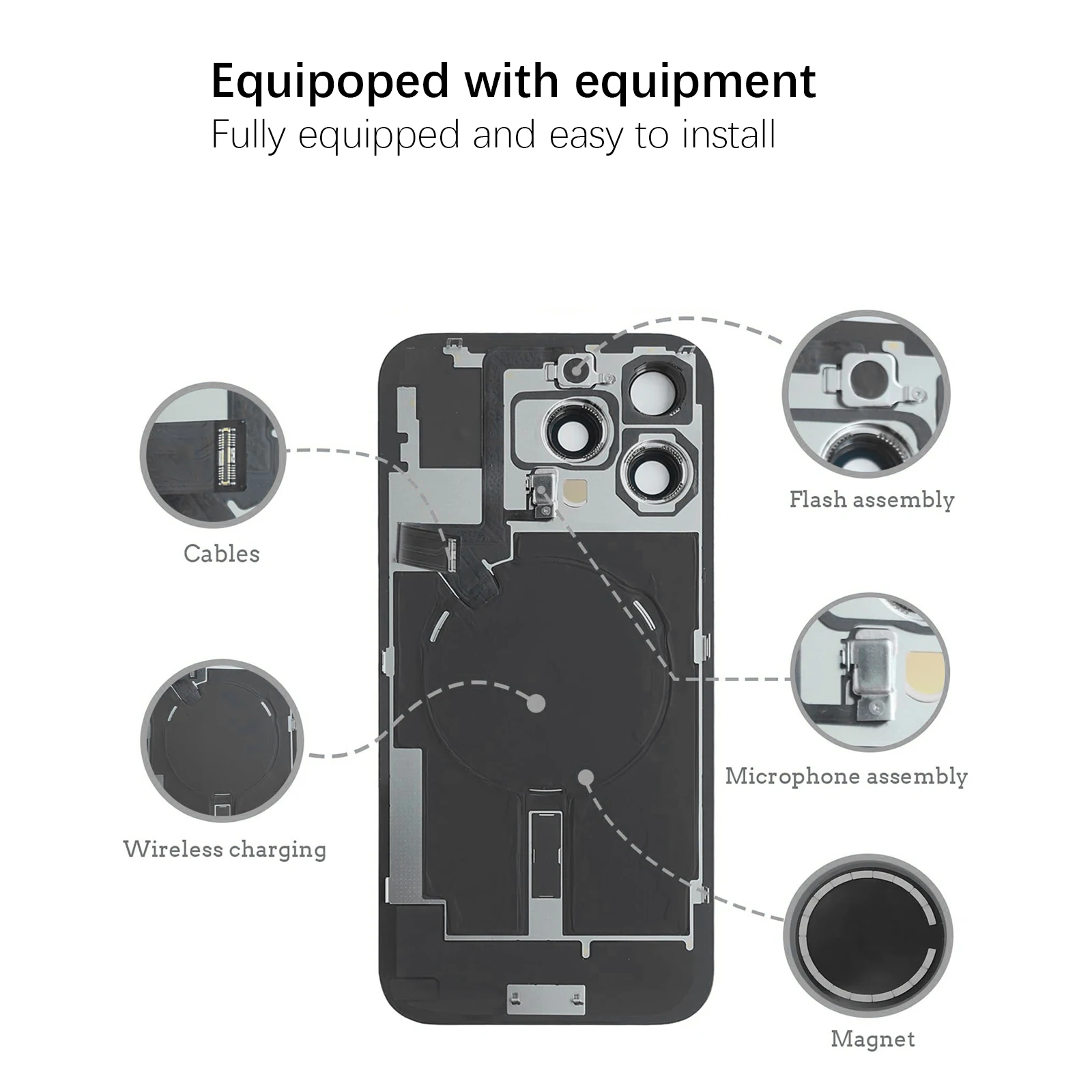 بديل الزجاج الخلفي لهاتف آيفون 16 برو ماكس (6.7 بوصة) - شحن لاسلكي فليكس، إطار كاميرا، جميع الأجزاء وشريط لاصق مقاوم للماء #2