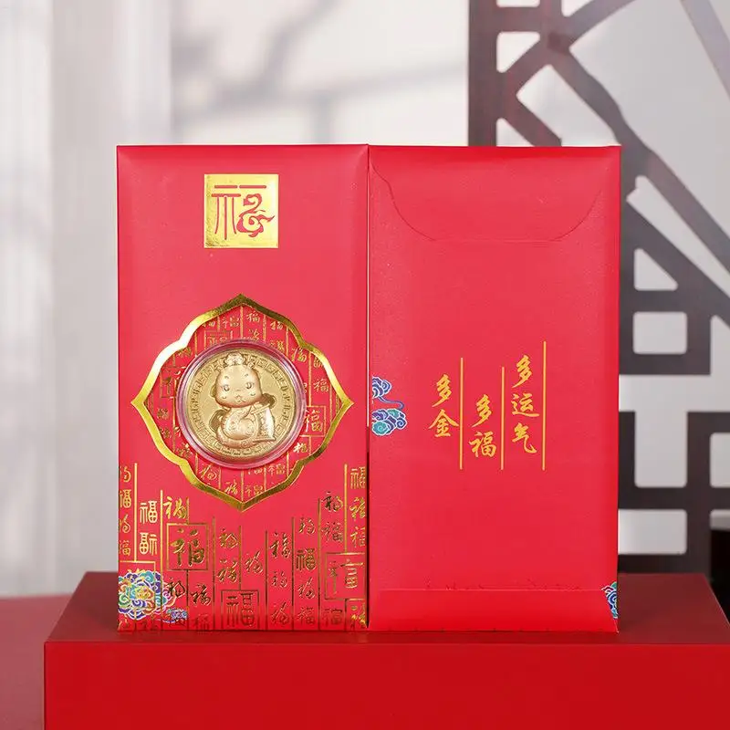 Year of The Snake Coin Good Luck Coin with Red Envelope Chinese Spring Festival Lucky Coin Art Collectibles 2025 New Year Gifts