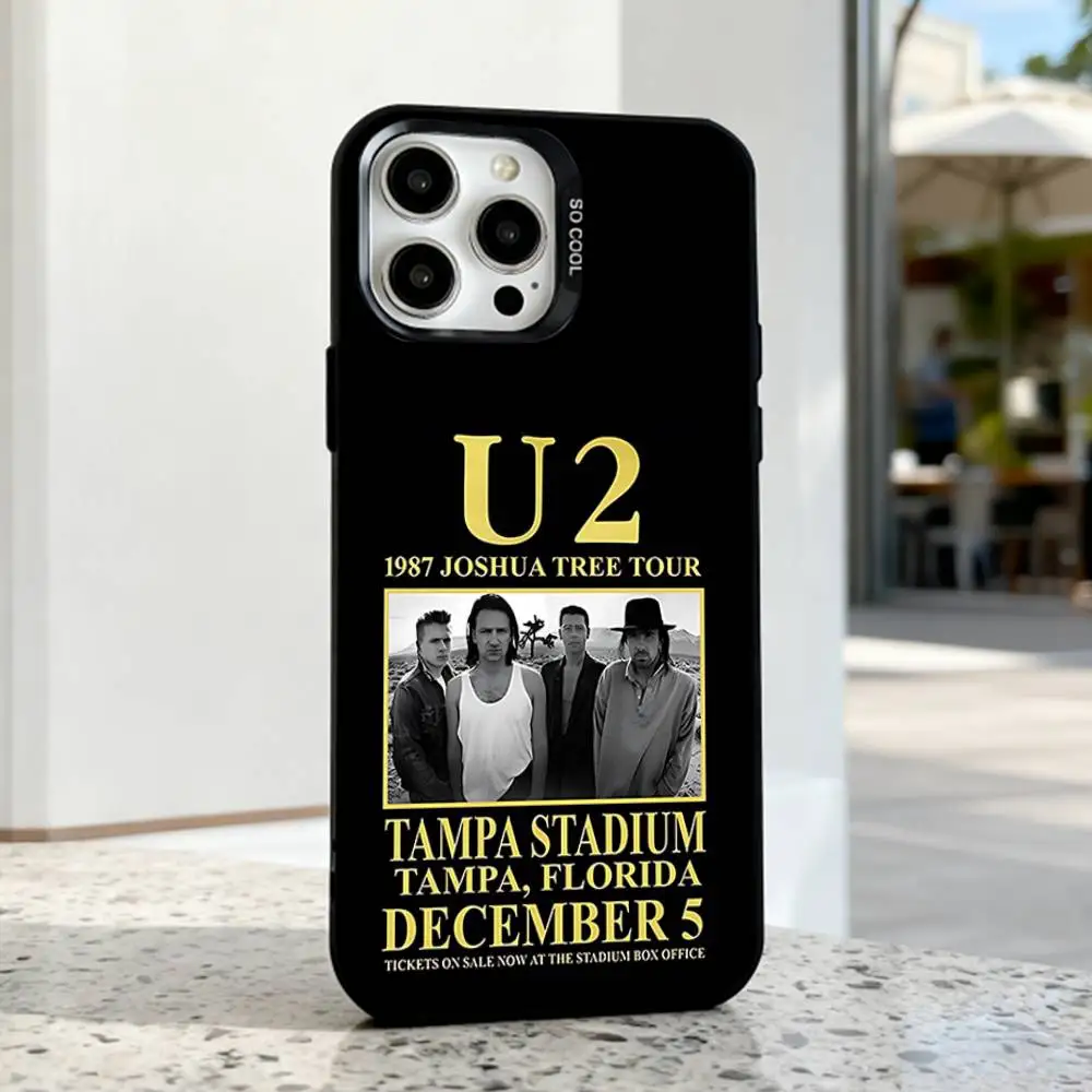 La custodia per telefono U-U2s Rock Band per iPhone 17,16,15,14,13,12,11,Pro,XS,Max,Plus,Mini,SE4,E Cover antiurto nera opaca