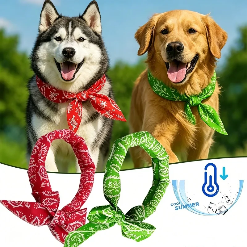 Summer Pet Cooling Scarf for Cats Dogs Ice Collar Cartoon Design Breathable Heat Relief Outdoor Travel Accessory