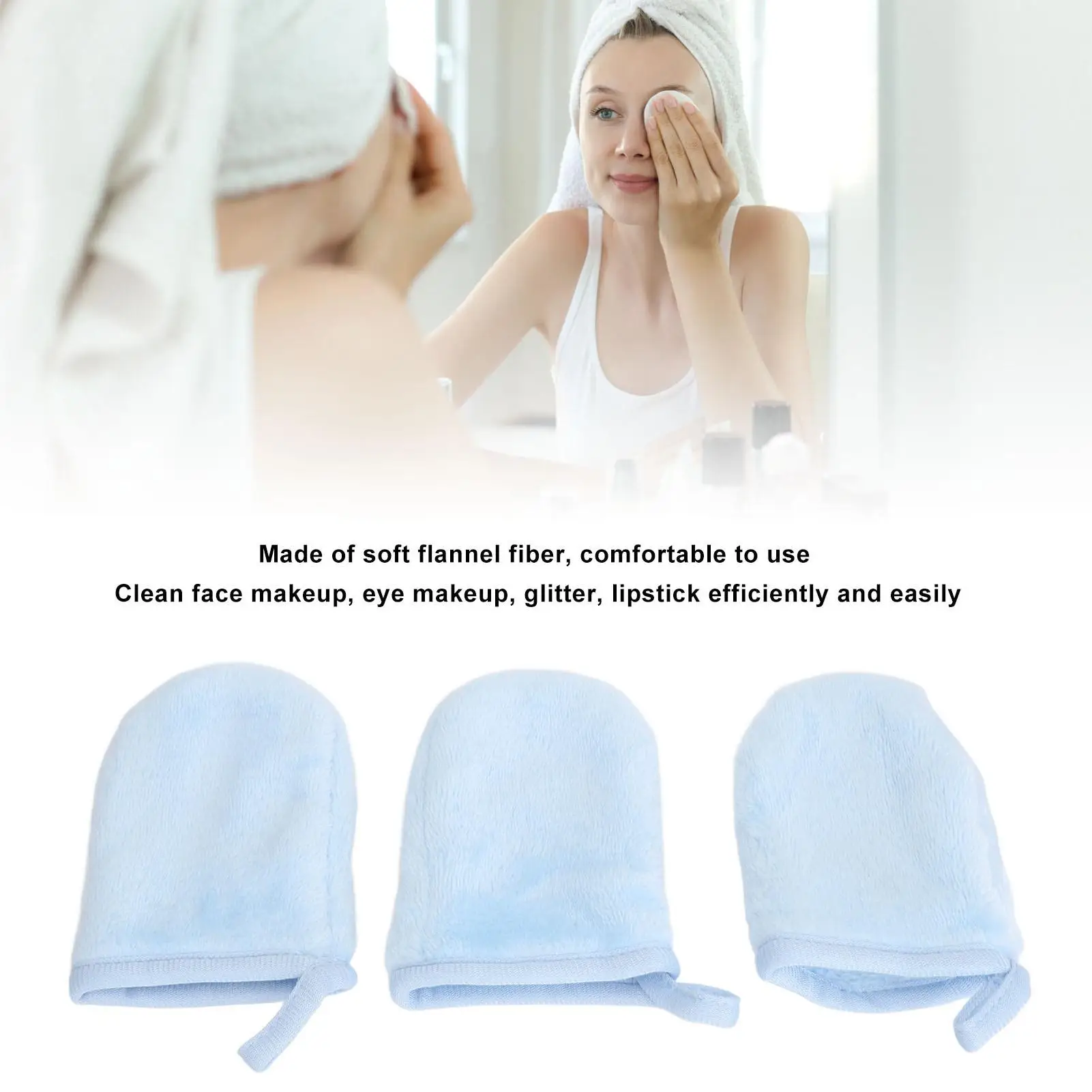 Reusable Makeup Remover Gloves 3 Piece Soft Microfiber Flannel Face Body Wash Mitts for Bath Spa
