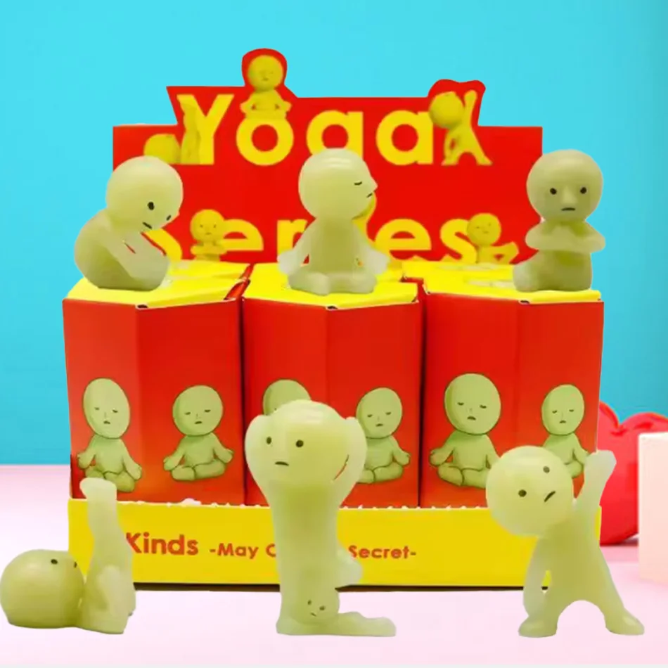 

Слепая коробка серии Smiski Yoga — светящаяся зеленая фигурка, ночник Kawaii, милая коллекционная игрушка, рождественский подарок
