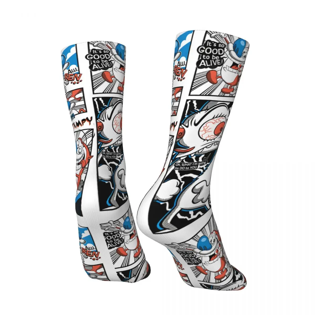 Hip Hop Vintage Comic Strip Poster Crazy Men's compression Socks Unisex The Ren & Stimpy Show Pattern Printed Funny Novelty