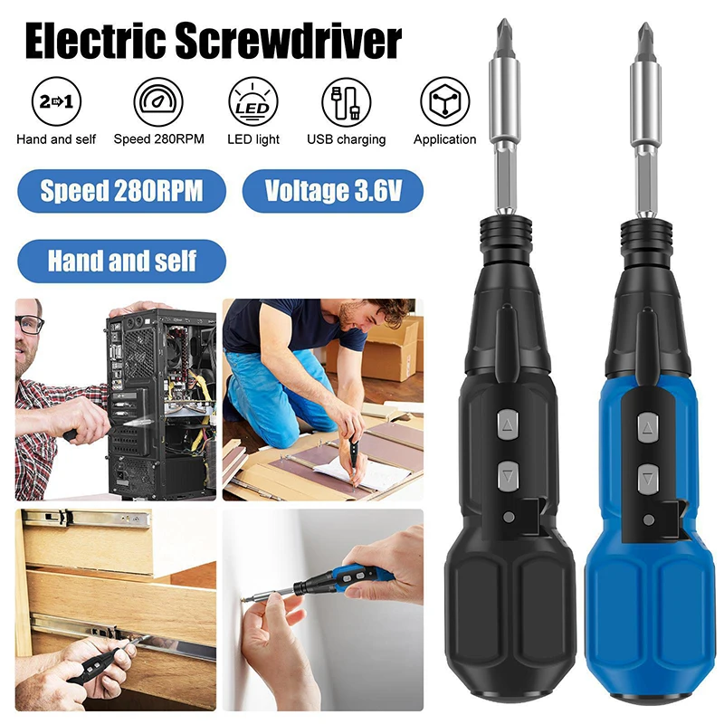 Peix recarregável elétrica manual duo chave de fenda elétrica screwdri3.6v sem fio mini ferramenta elétrica com luz led para diy doméstico