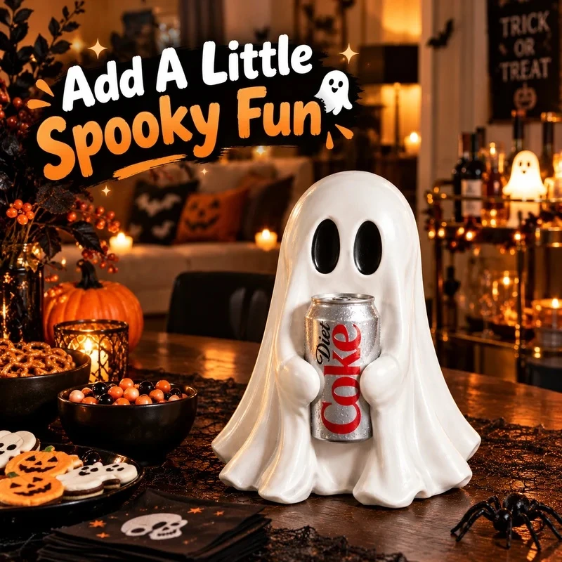 Halloween Ghost Resin Figurine Cute Soda Can Holder Spooky Tabletop Decor Funny Home Party Gift Ideal for Desk Shelf Decoration