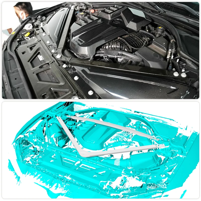 محرك السيارة بونيه هود تبختر هدفين بار لسيارات BMW G80 M3 G82 G83 M4 2021 + سباق محرك ترايبود تقليم تبختر بار Prepreg الكربون الجاف