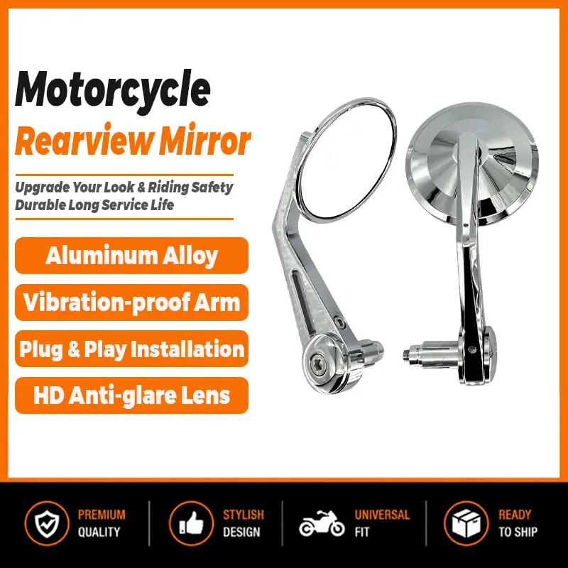 Motorcycle Anti-reflective CNC Motorcycle Bar End Mirror, 8mm Rearview Side with Balance Slider Grip