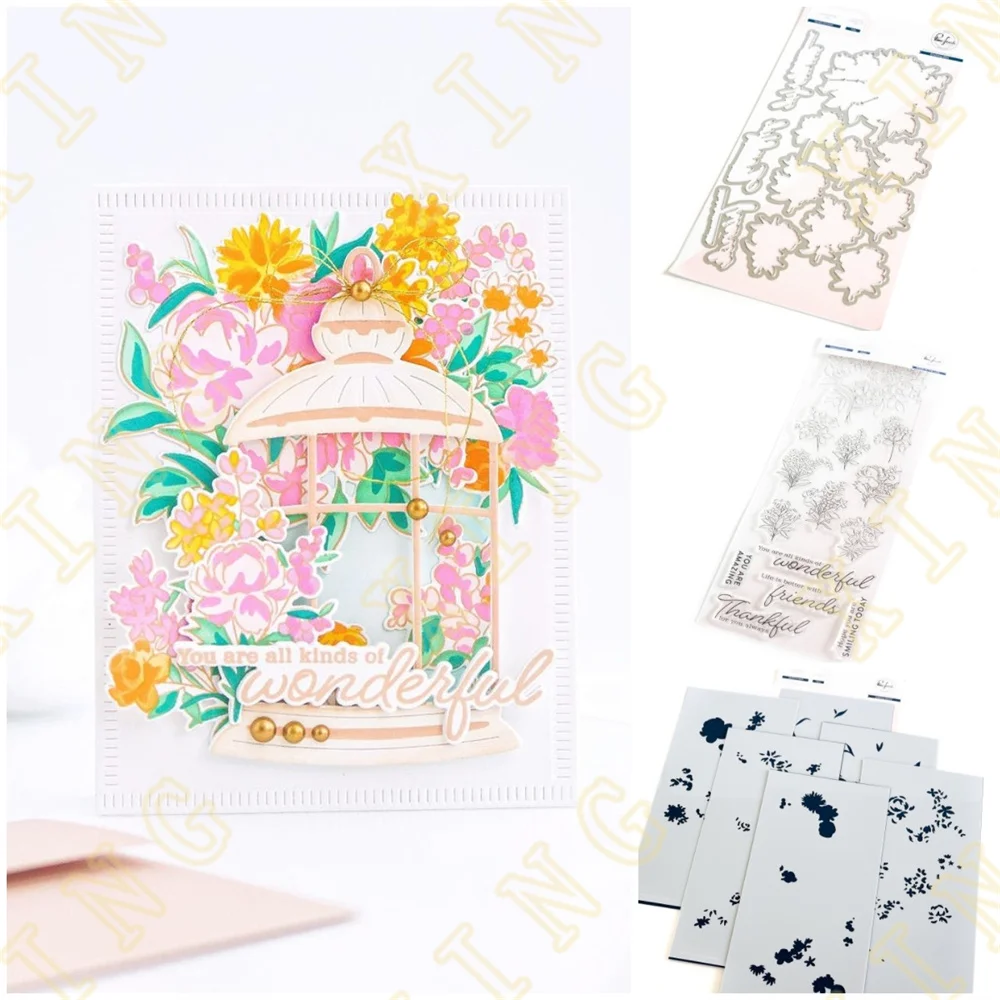 

2023 New Garden Bouquet Metal Cutting Dies and Stamps DIY Scrapbooking Card Stencil Paper Cards Handmade Album Stamp Die Sheets