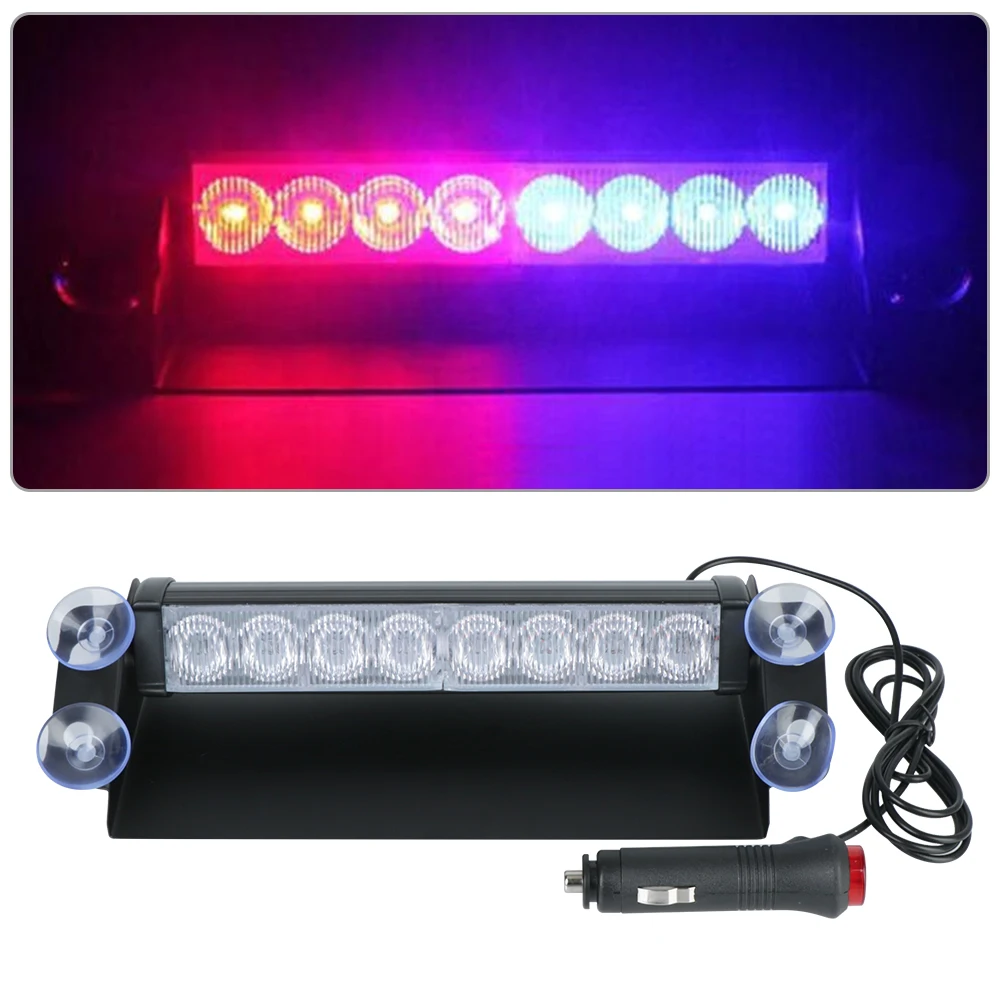 Luz estroboscópica de advertencia para salpicadero de coche y camión, intermitente de emergencia, Flash de día para correr, luces Led de policía, 3 modos intermitentes, 8 Led, 12V