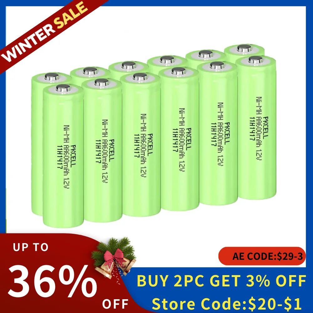 PKCELL 12 Pack NIMH AA 600mah 1.2 Volt Solar Batteries NiMH AA 1.2V Solar Light Ni-mh Rechargeable Batteries for Solar Lights